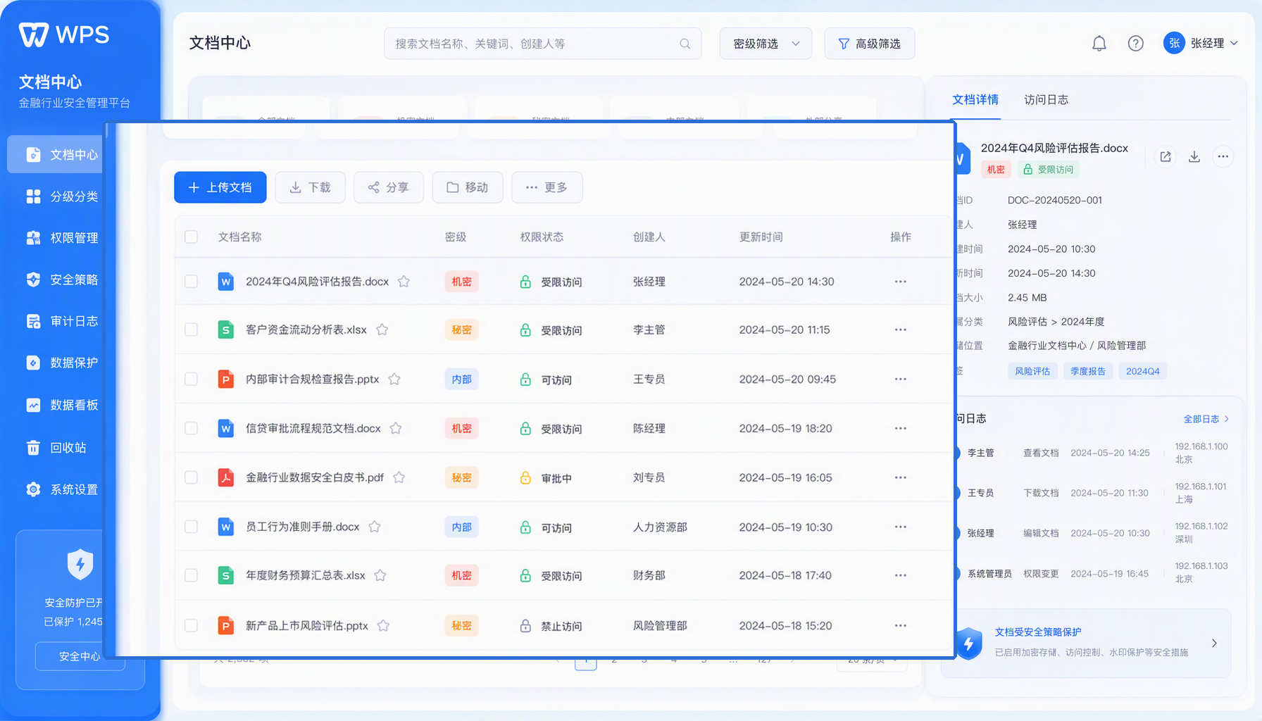 WPS文档中心安全管控界面